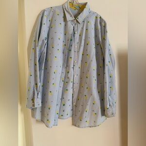 J. McLaughlin Light Blue Striped Shirt with Yellow Lemon Print women shirt